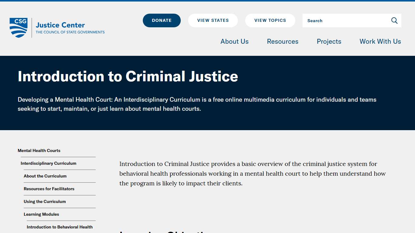 Introduction to Criminal Justice - CSG Justice Center