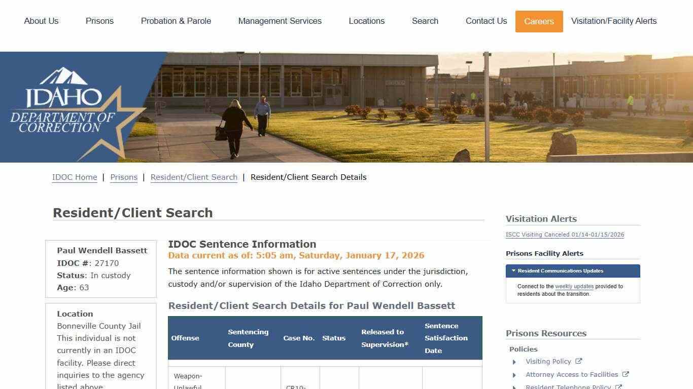 Resident/Client Search Details | Idaho Department of Correction