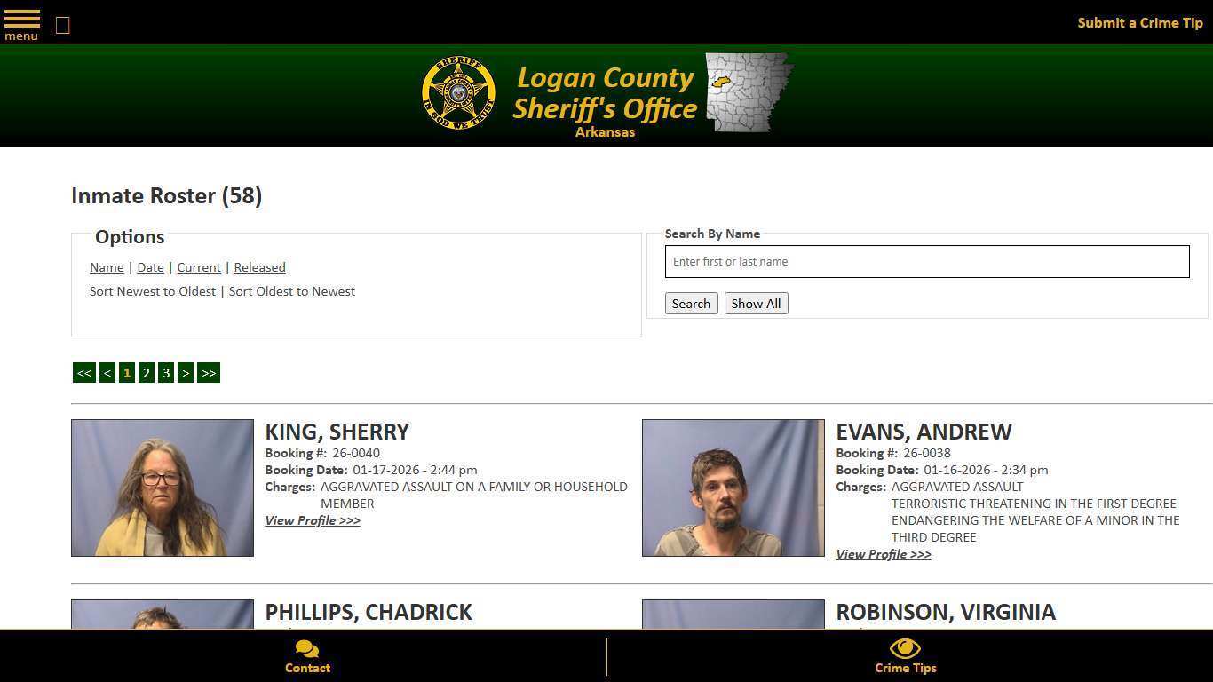 Inmate Roster - Current Inmates Booking Date Descending - Logan County Sheriff's Office, Arkansas